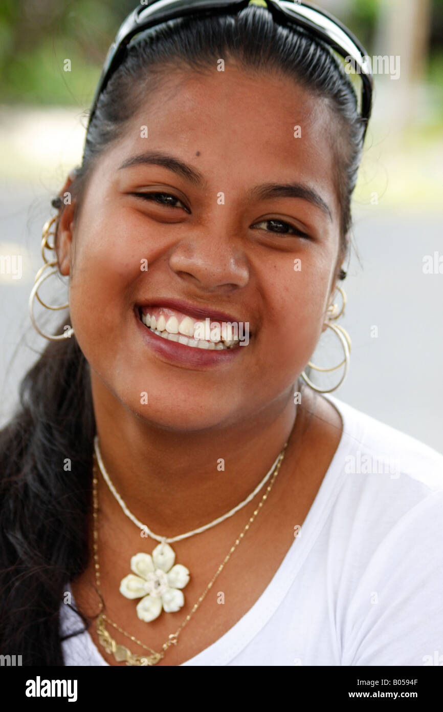 MICRONESIAN GIRL WITH A GREAT WELCOMING SMILE IN POHNPEI Stock Photo