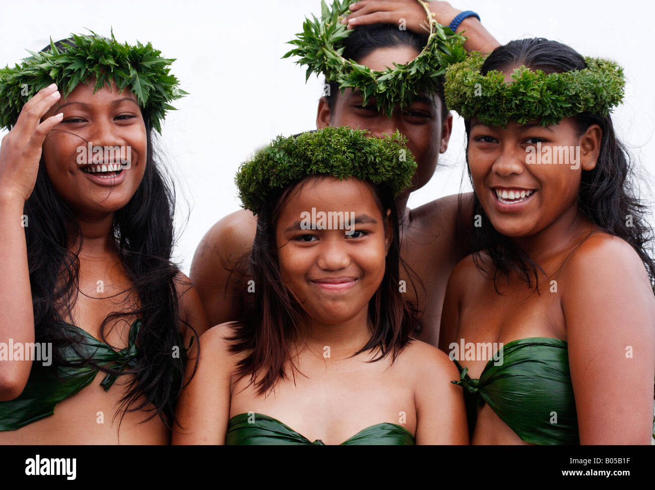 TRADITIONAL DANCING GIRLS AT POHNPEI, MICRONESIA Stock Photo