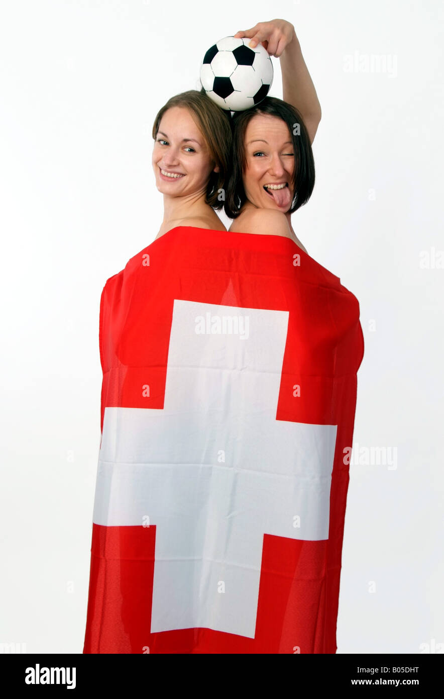 Swiss-ladies with football, Switzerland Stock Photo
