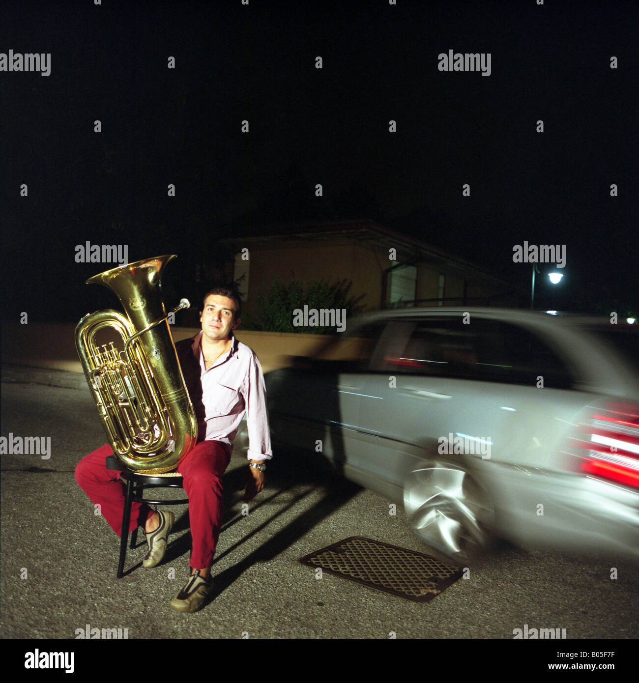 musician with trombone Stock Photo