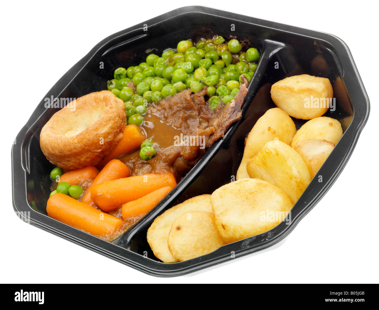 Traditional Ready Meal For One Of Roast Beef With Roast Potatoes