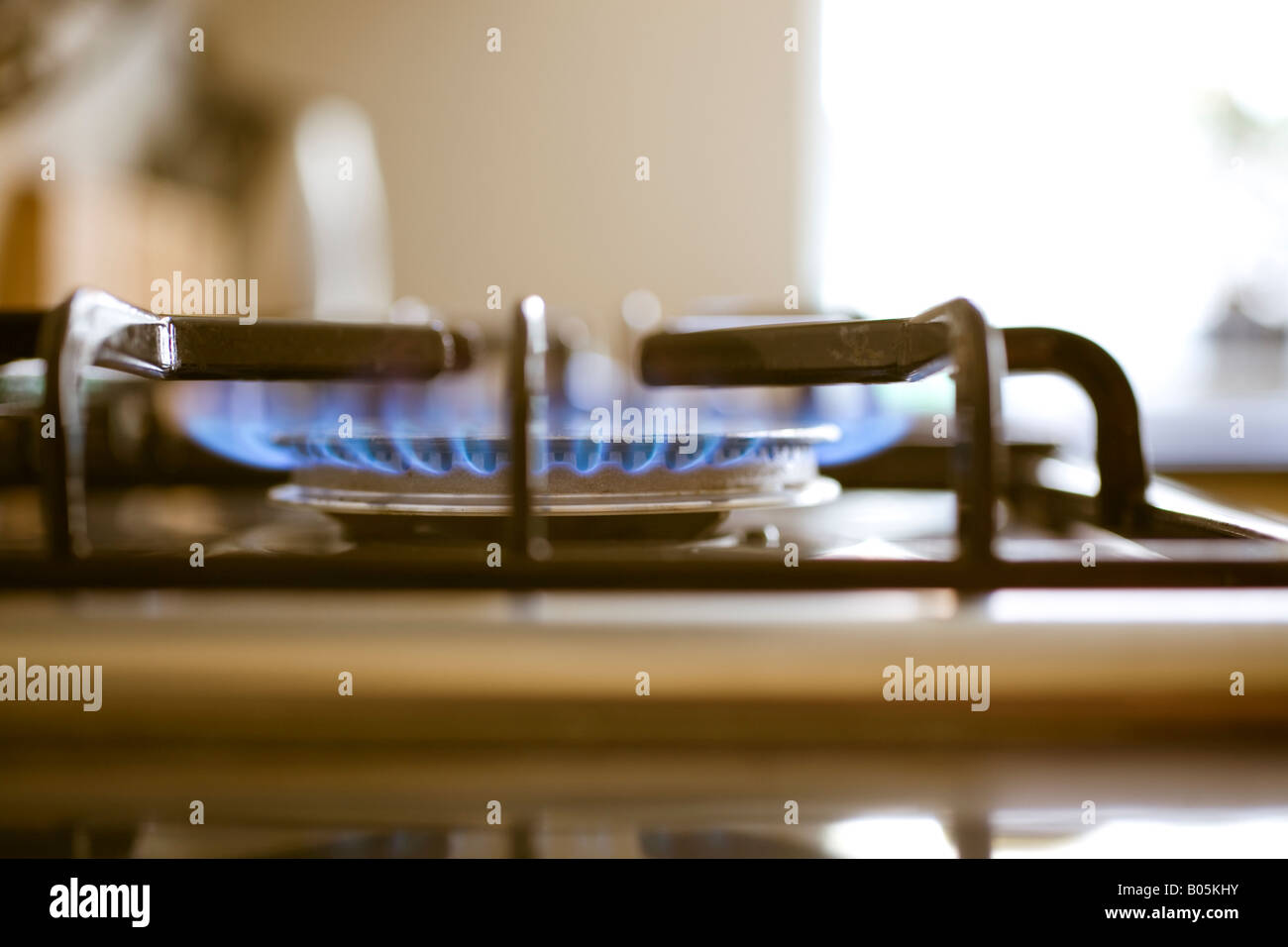 Close up of a kitchen hob with gas Stock Photo