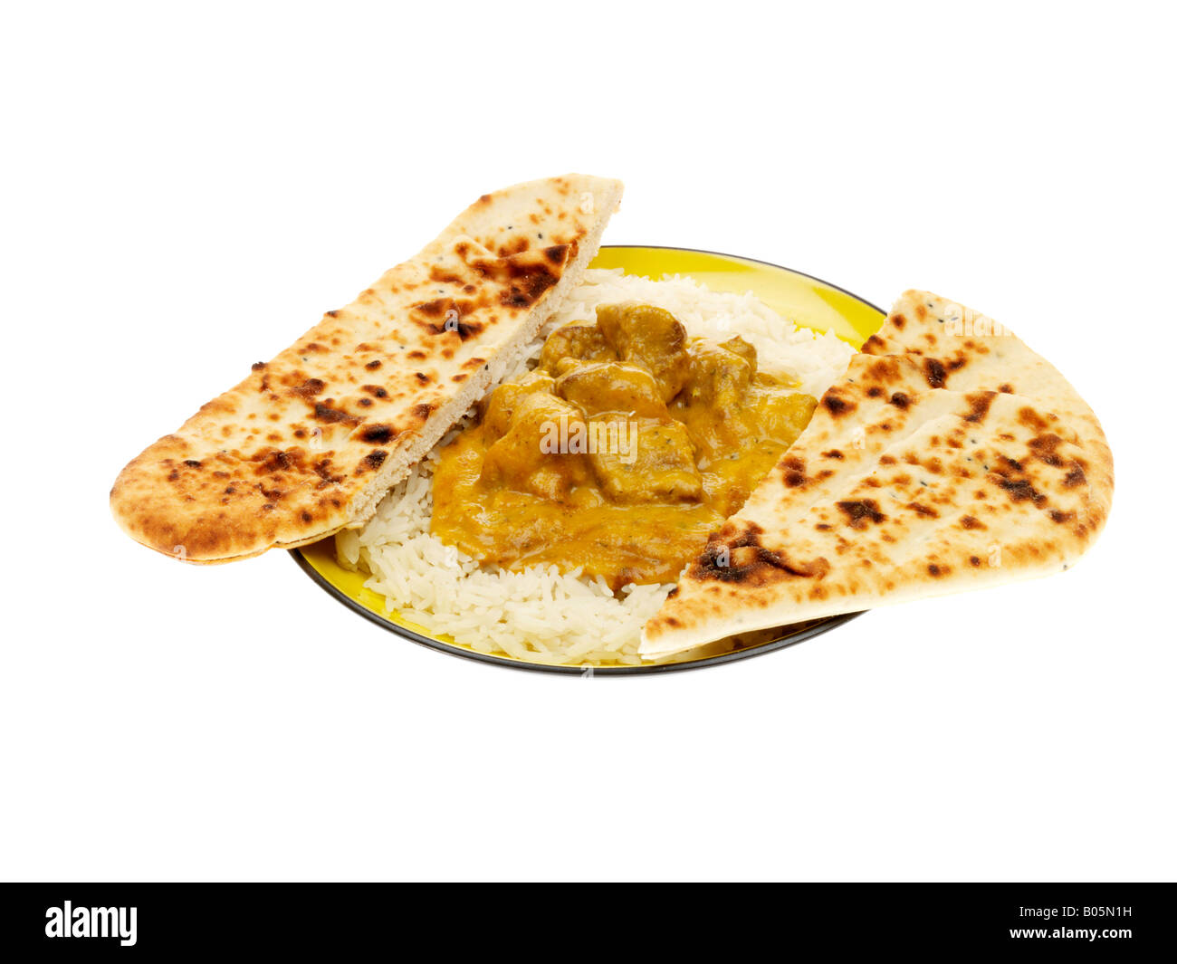 Lamb Korma with Rice and Naan Bread Stock Photo Alamy