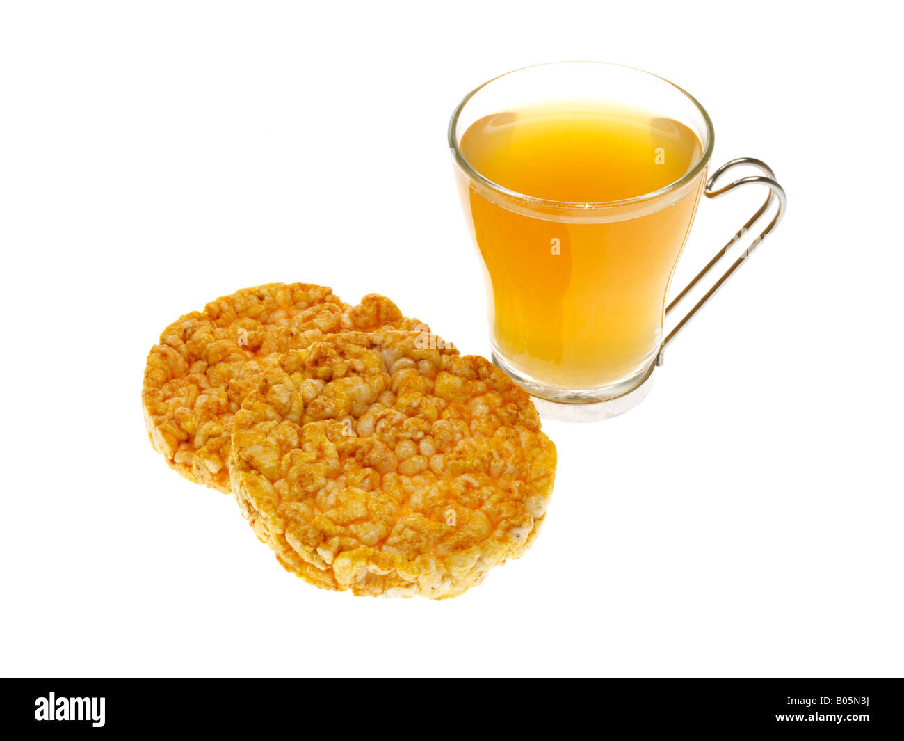Caramel Rice Cakes with Herbal Tea Stock Photo Alamy