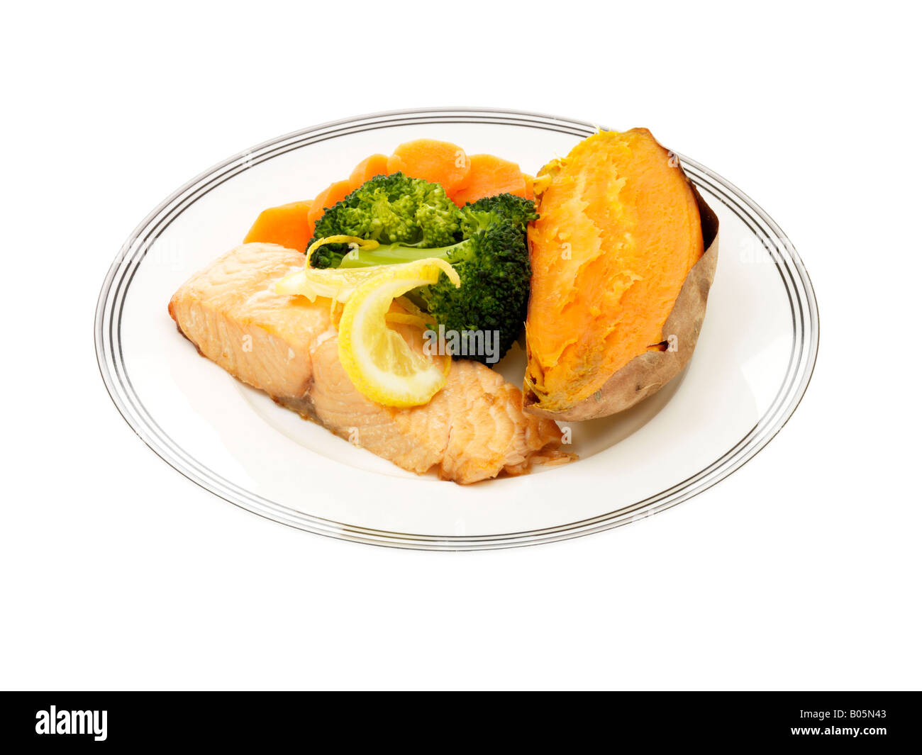 Baked Salmon with Vegetables Stock Photo Alamy