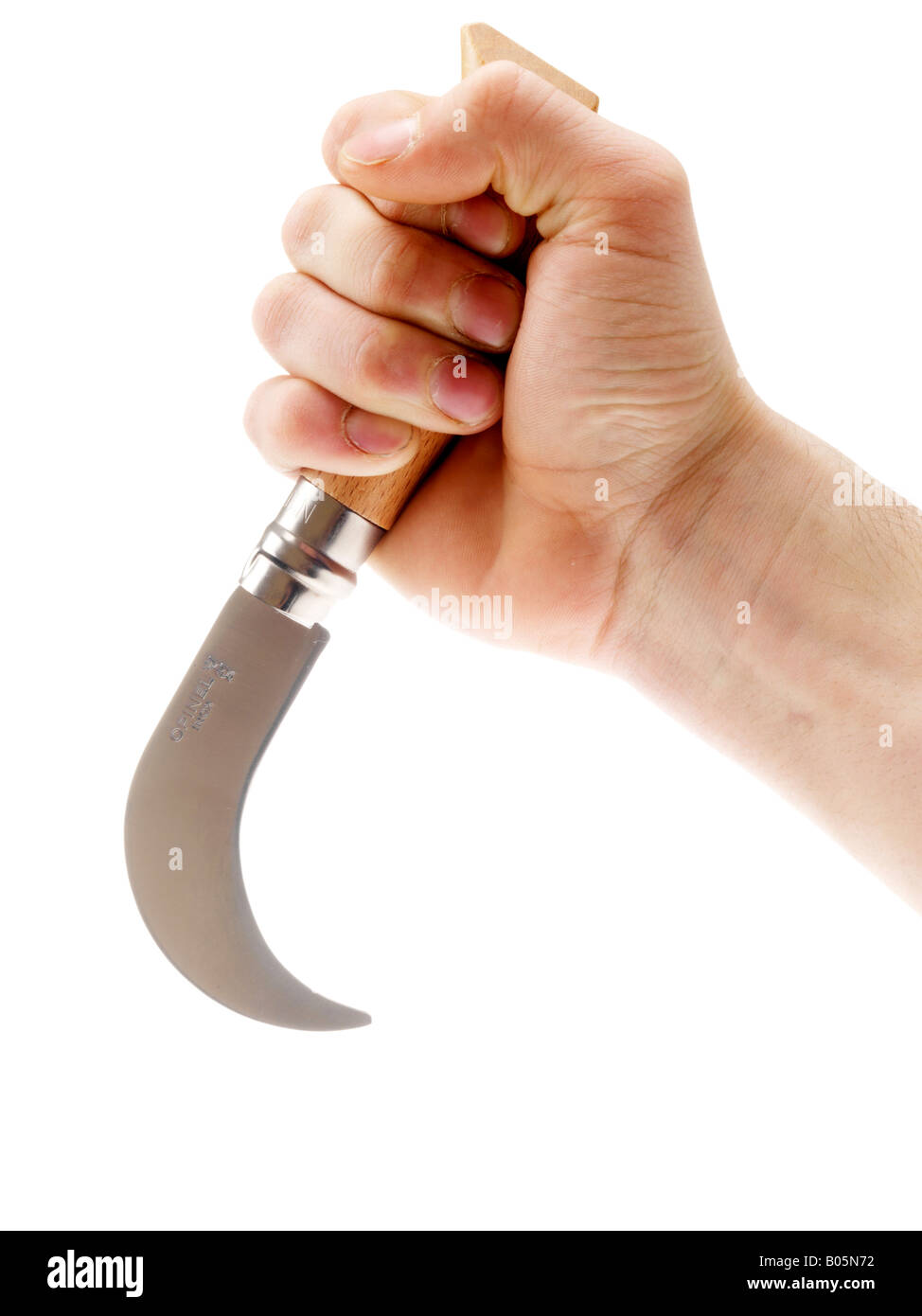 Man Holding Bill Hook Knife Stock Photo