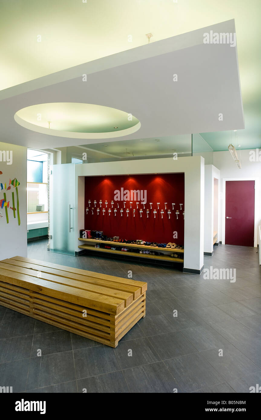 entrance lobby to the kindergarten at the German School in Ham, by 3S Architects Stock Photo