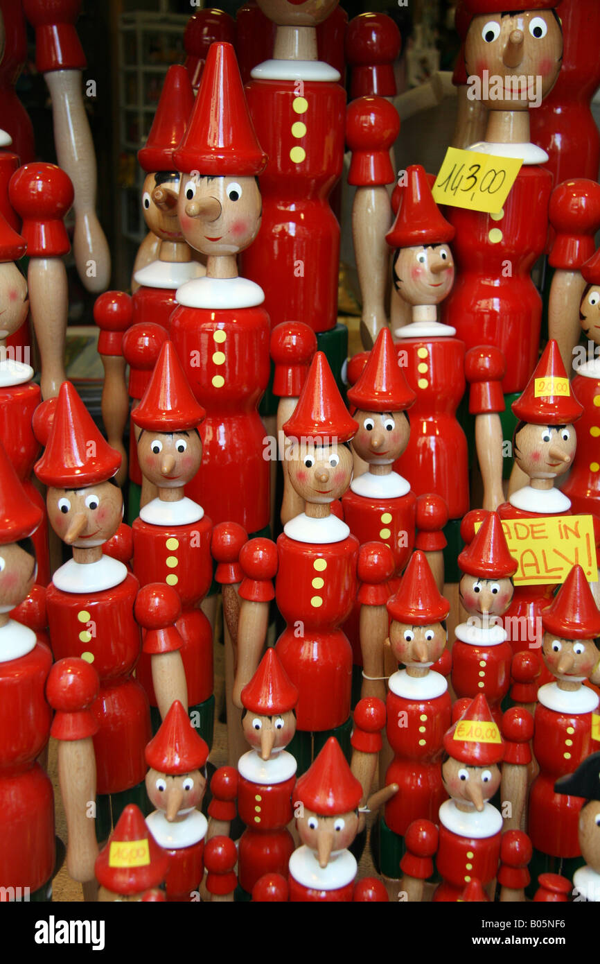 Wooden Pinocchio dolls on sale in Florence, Tuscany, Italy Stock Photo