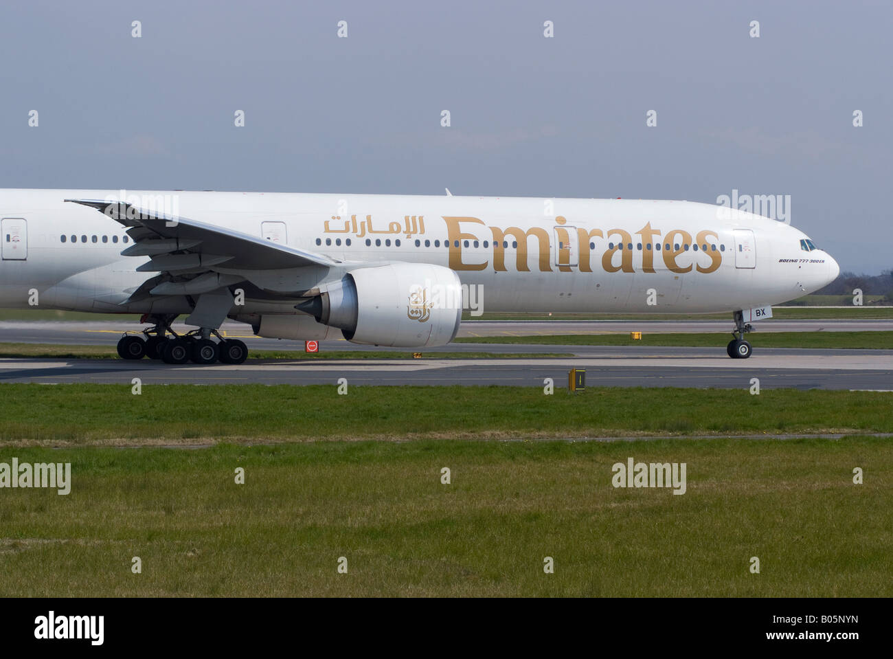 Emirates Boeing 777-31H Taxiing for Take-off at Manchester Ringway Airport England United Kingdom Stock Photo