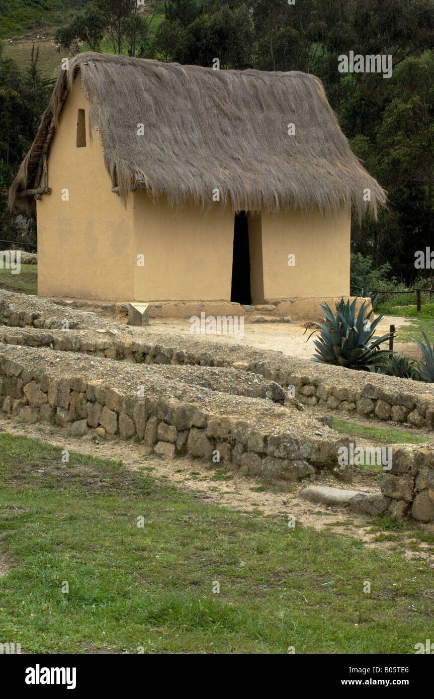 Reconstructed Inca dwelling amid the ruins at Ingapirca in the Andes ...