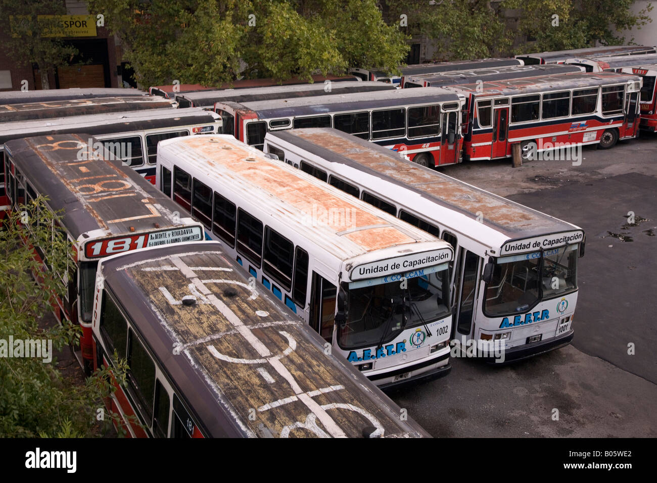 Old buses in a car park in Buenos Aires, Argentina Stock Photo
