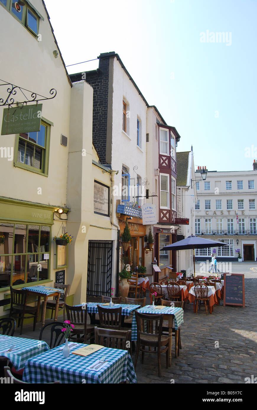 Italian and Greek restaurants, Castle Lane, Windsor, Berkshire, England, United Kingdom Stock Photo