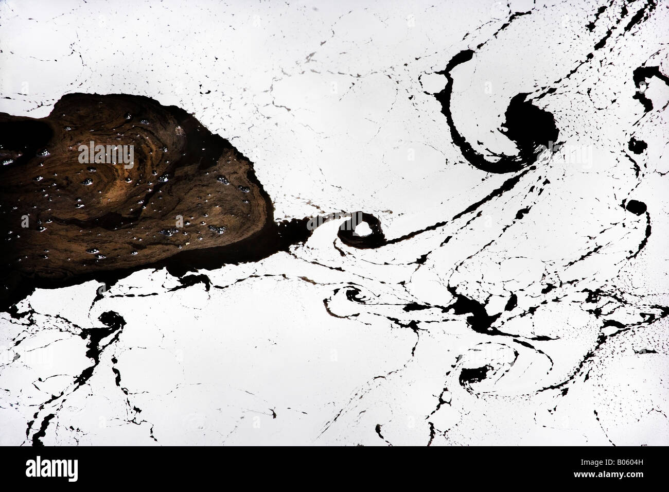 Black and white patterns on the surface of boiling hot mud pools in Rotorua area, North Island, New Zealand. Stock Photo