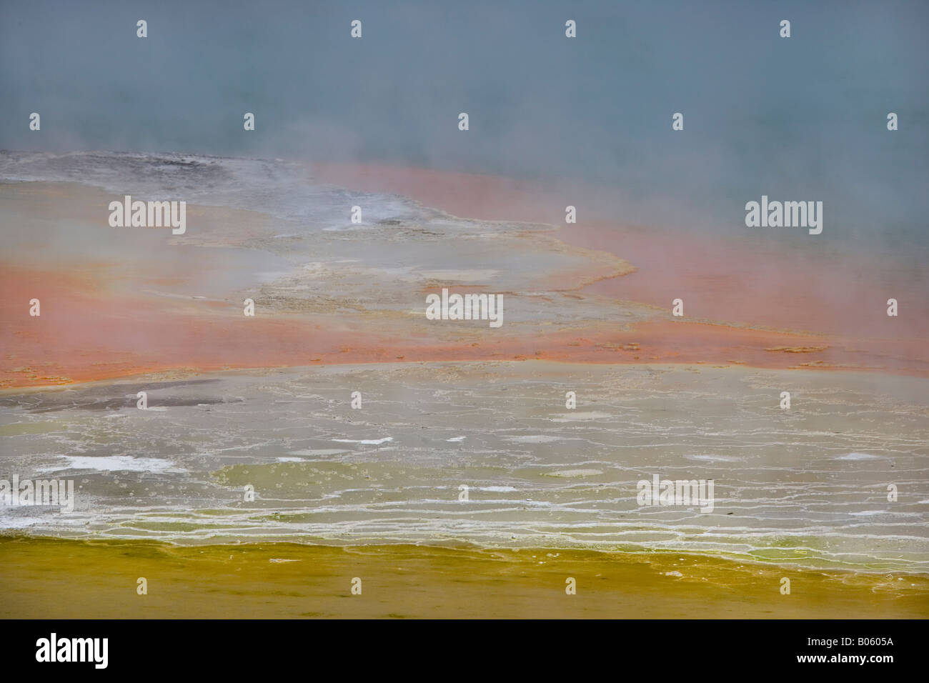 Thermal pool whose pastal colours are caused by natural minerals bubbling to the surface and reacting with the atmosphere. Stock Photo