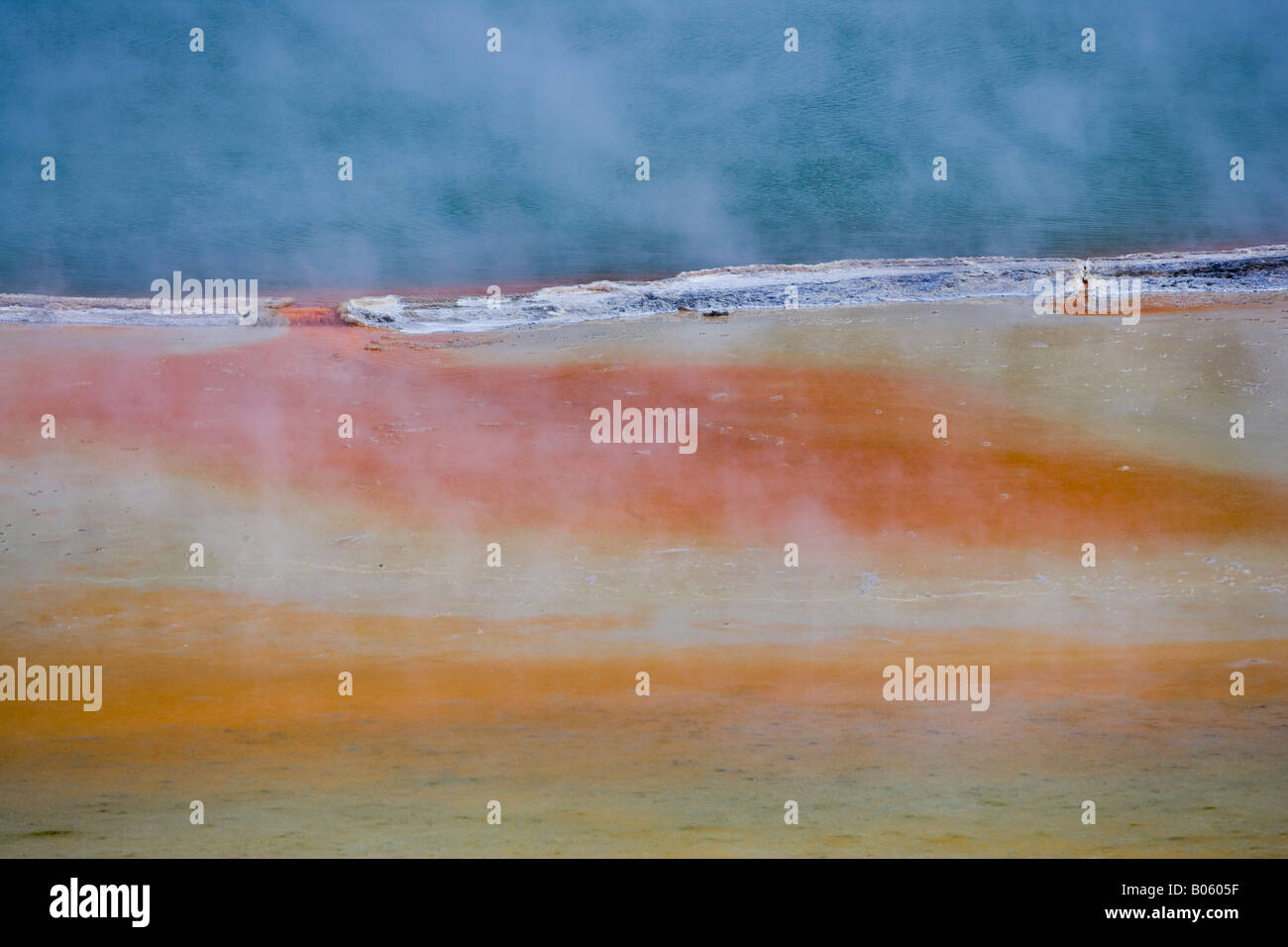 Thermal pool whose pastal colours are caused by natural minerals bubbling to the surface and reacting with the atmosphere. Stock Photo