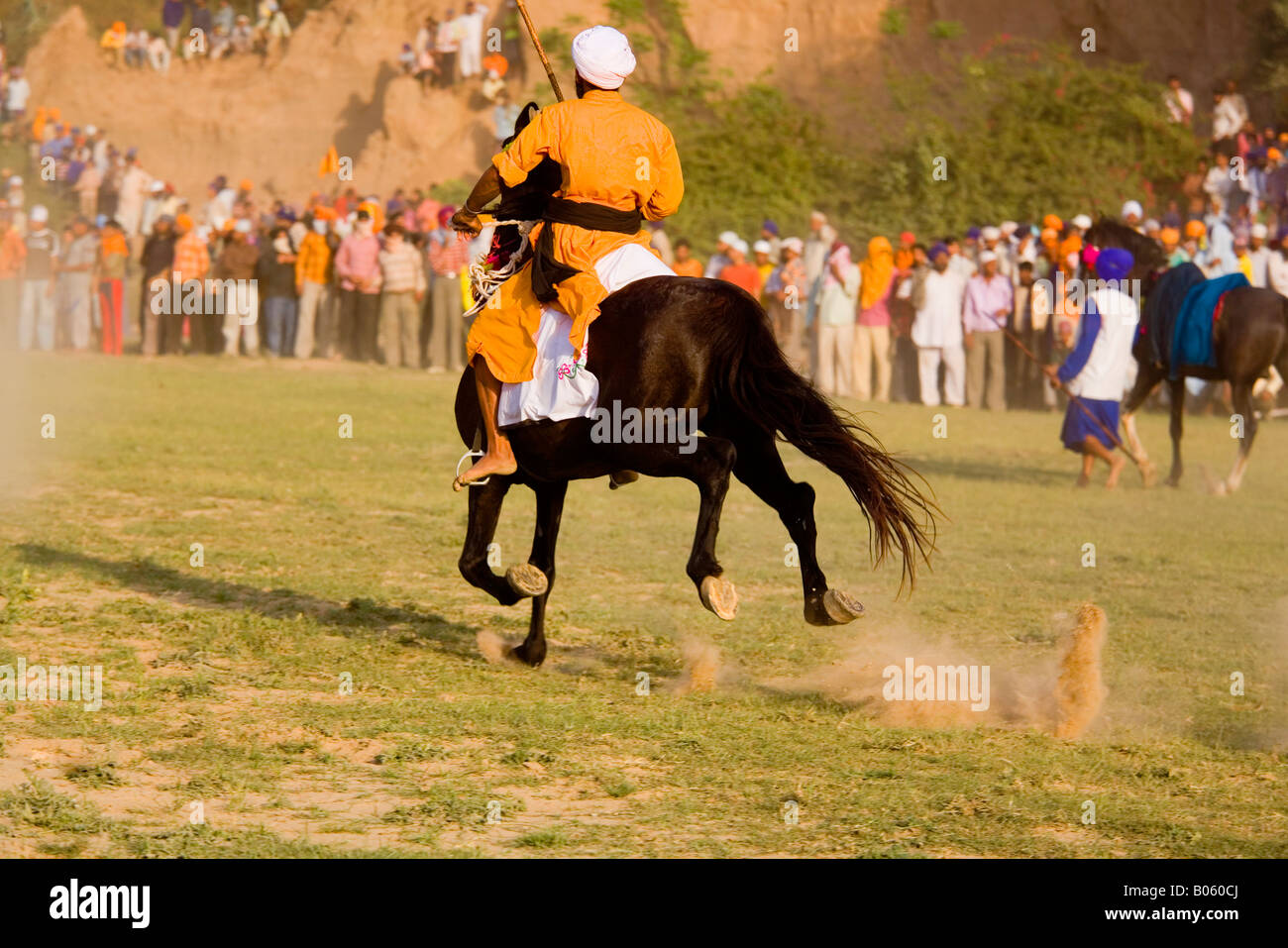Horsemanship at the Hollamohallo festival, Anandpursahib, Punjab, India Stock Photo