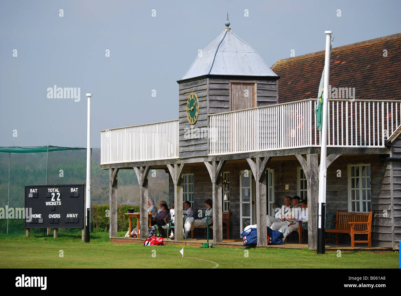 Wooden cricket pavilion, Broadhalfpenny Down, Hambledon, Hampshire, England, United Kingdom Stock Photo