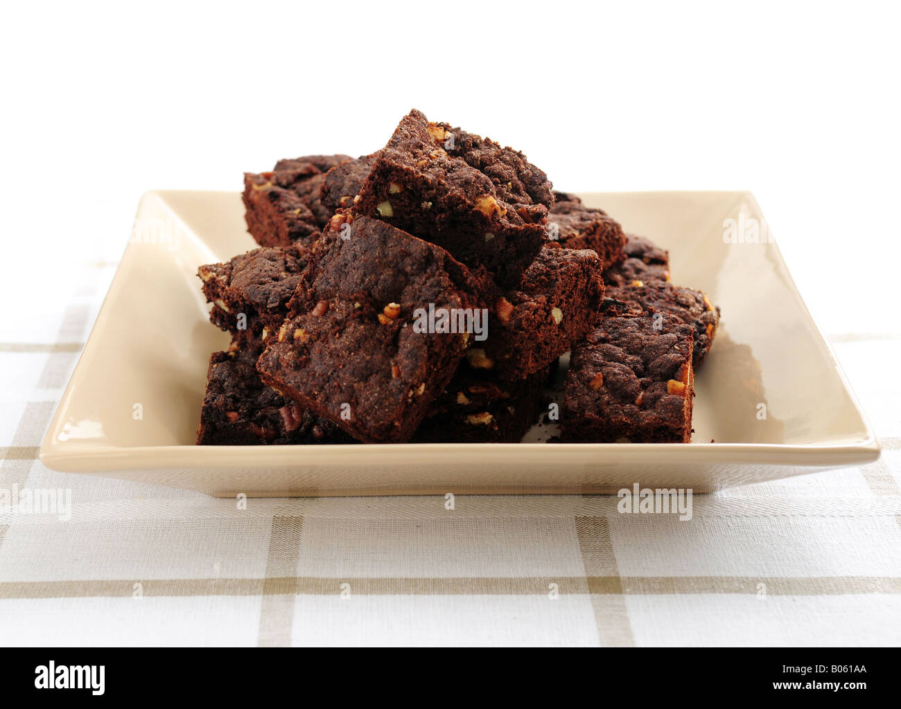 Homemade chocolate brownies served on a plate Stock Photo