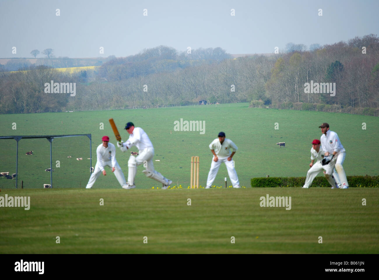 Cricket match, Broadhalfpenny Down, Hambledon, Hampshire, England, United Kingdom Stock Photo