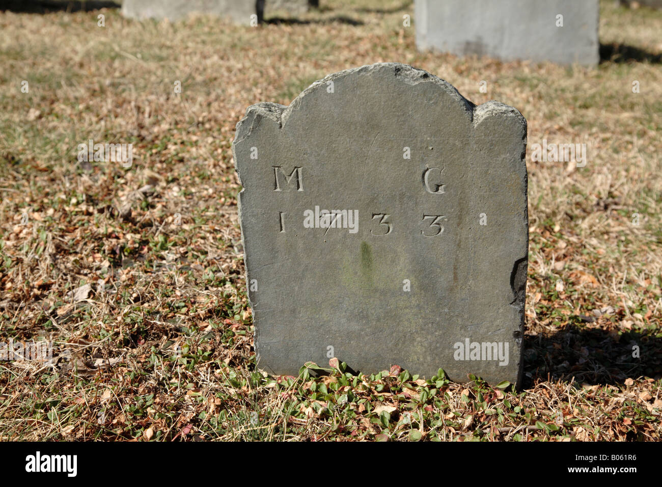 1700s headstones at South Cemetery in Portsmouth New Hampshire USA which is part of scenic New England Stock Photo