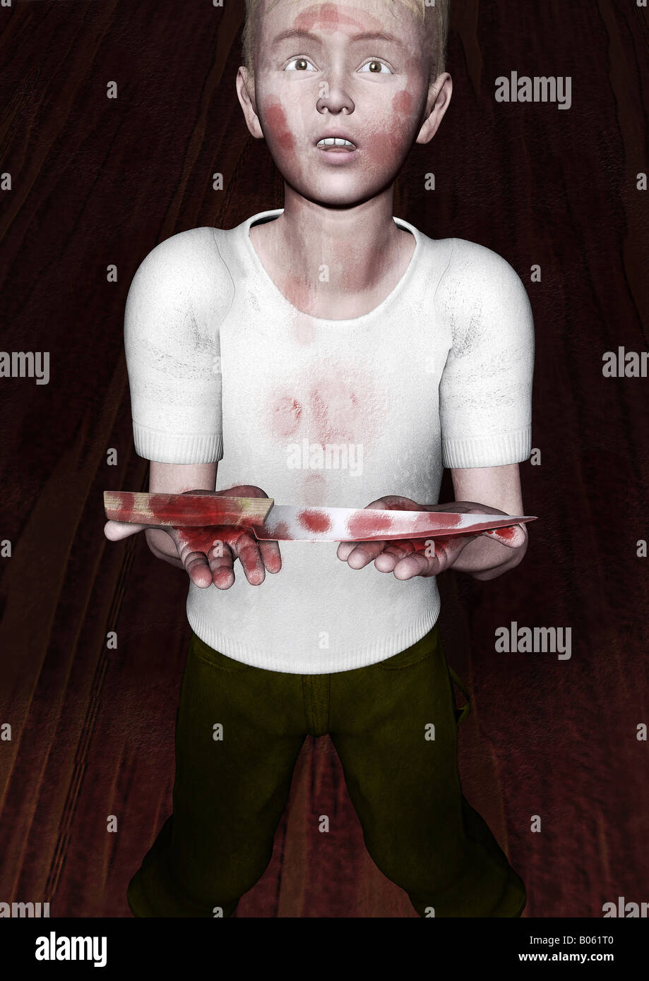 boy holding knife covered in blood Stock Photo Alamy