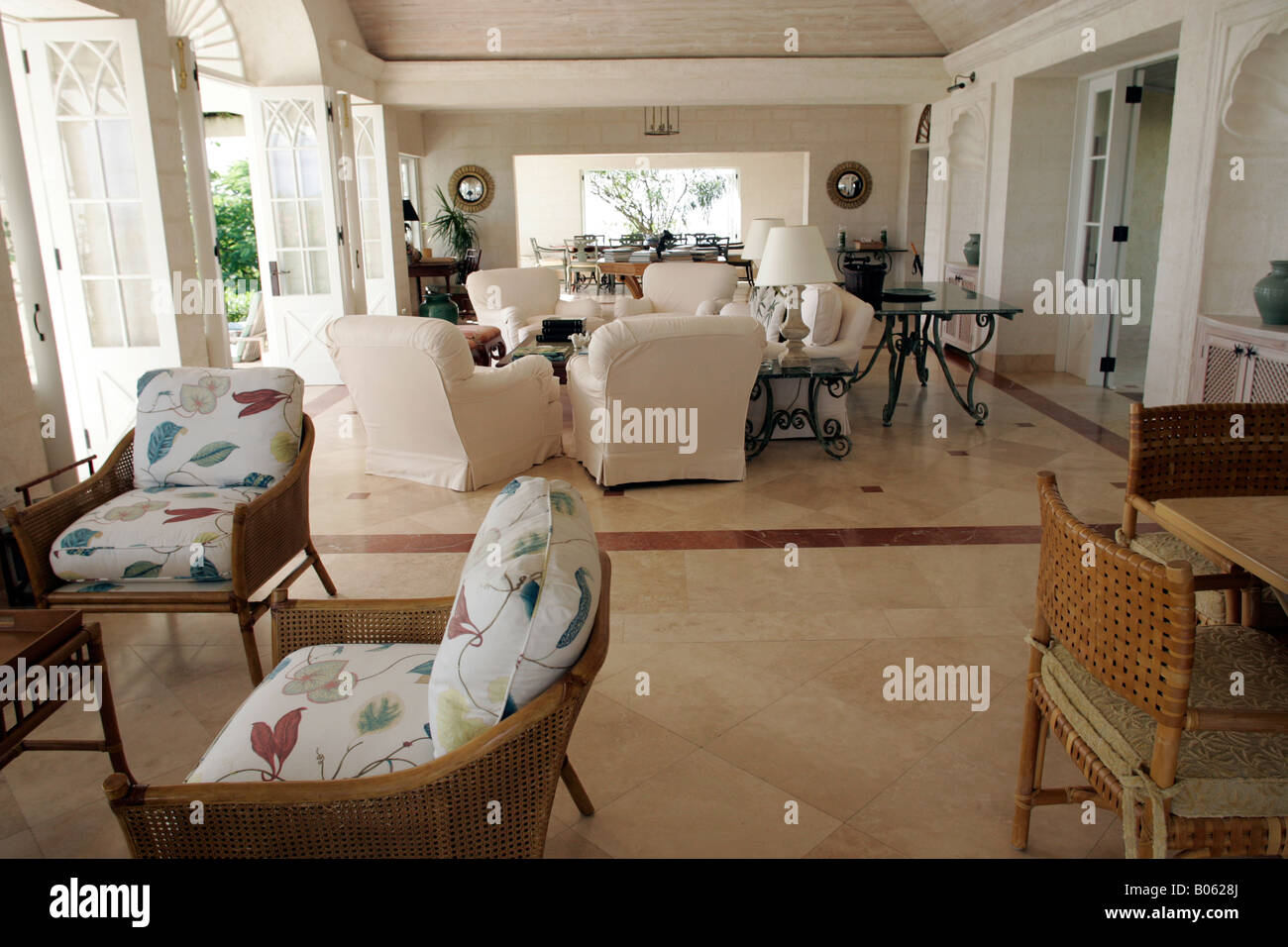 Princess Margaret's former villa, Les Jolies Eaux, on the island of Mustique, St. Vincent and the Grenadines. Stock Photo