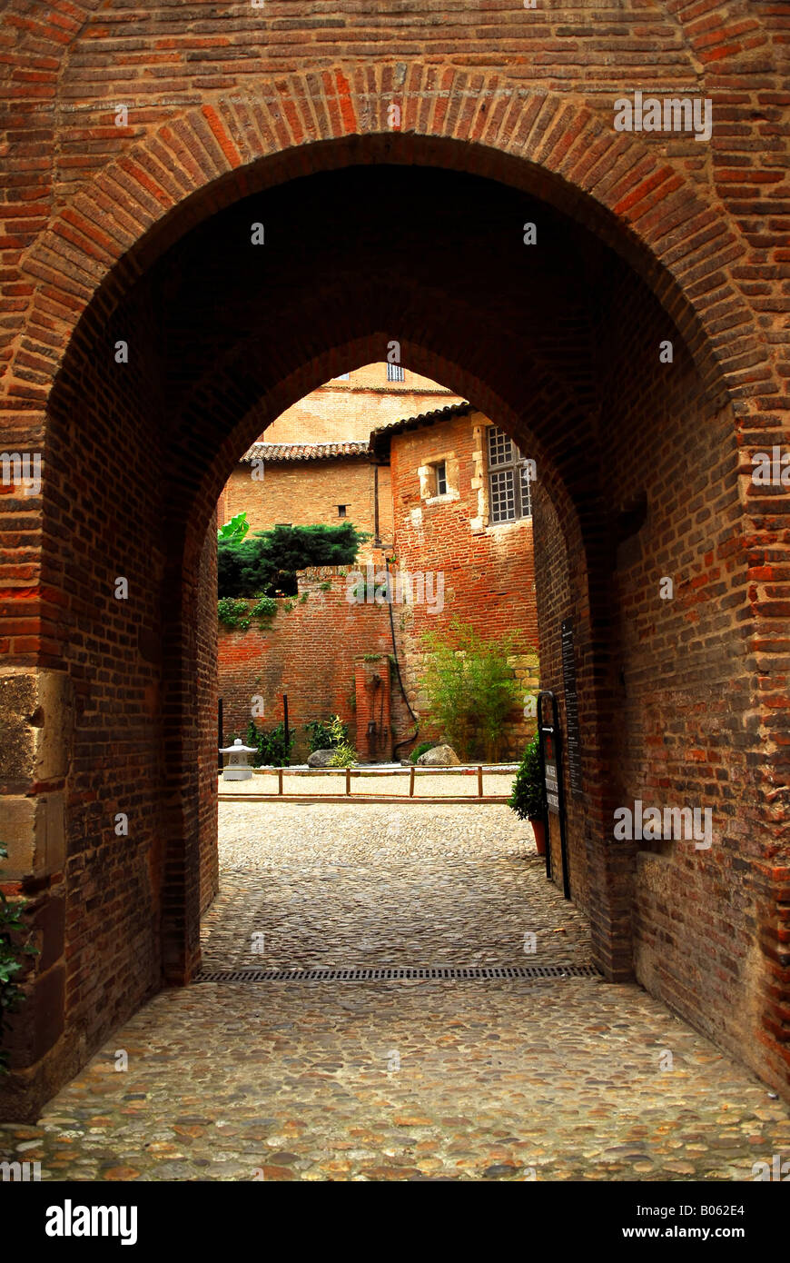 Courtyard of Cathedral of Ste Cecile in town of Albi in south France Stock Photo