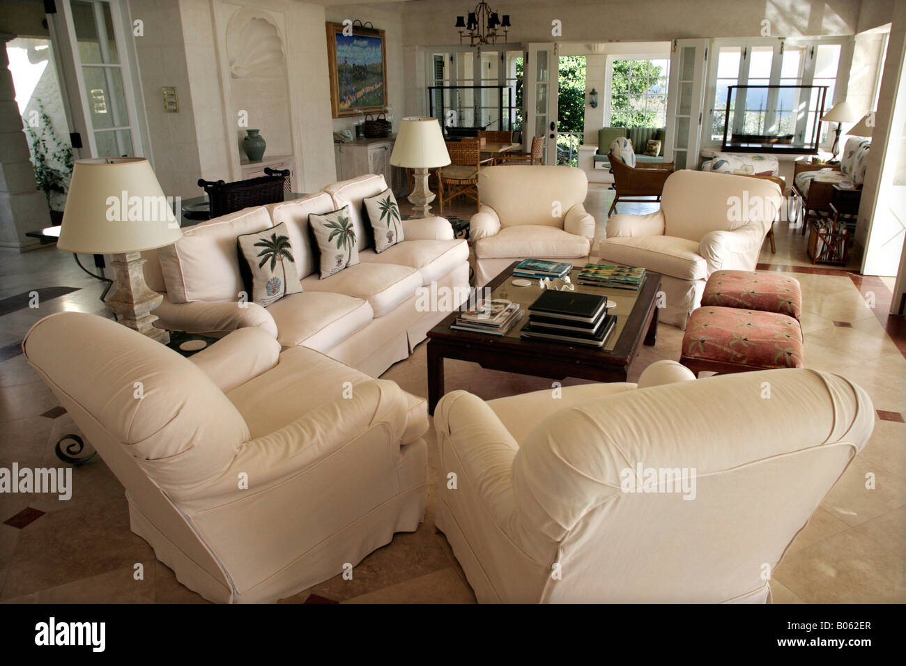 Princess Margaret's former villa, Les Jolies Eaux, on the island of Mustique, St. Vincent and the Grenadines. Stock Photo