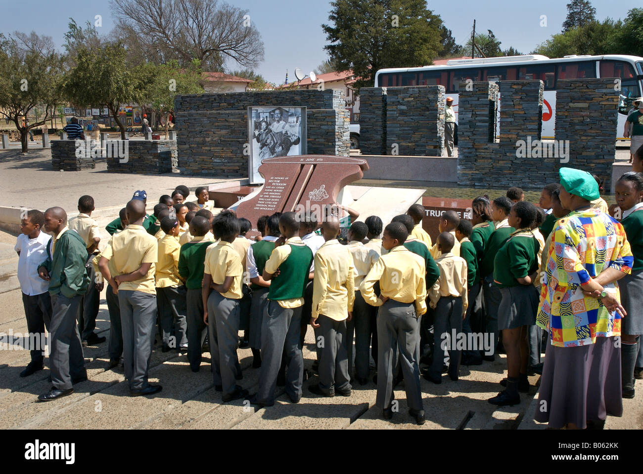 Africa, Gauteng, South Africa, Johannesburg, Soweto township, local shool children learning about Hector Pietersen Monument Stock Photo