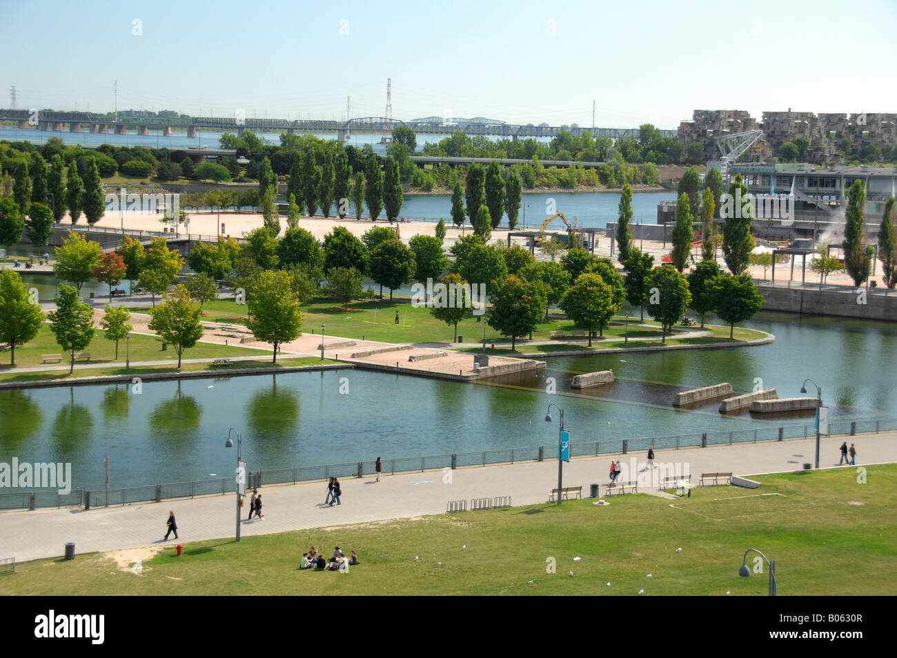 Canada, Quebec, Montreal. Views of waterfront & port area from the ...