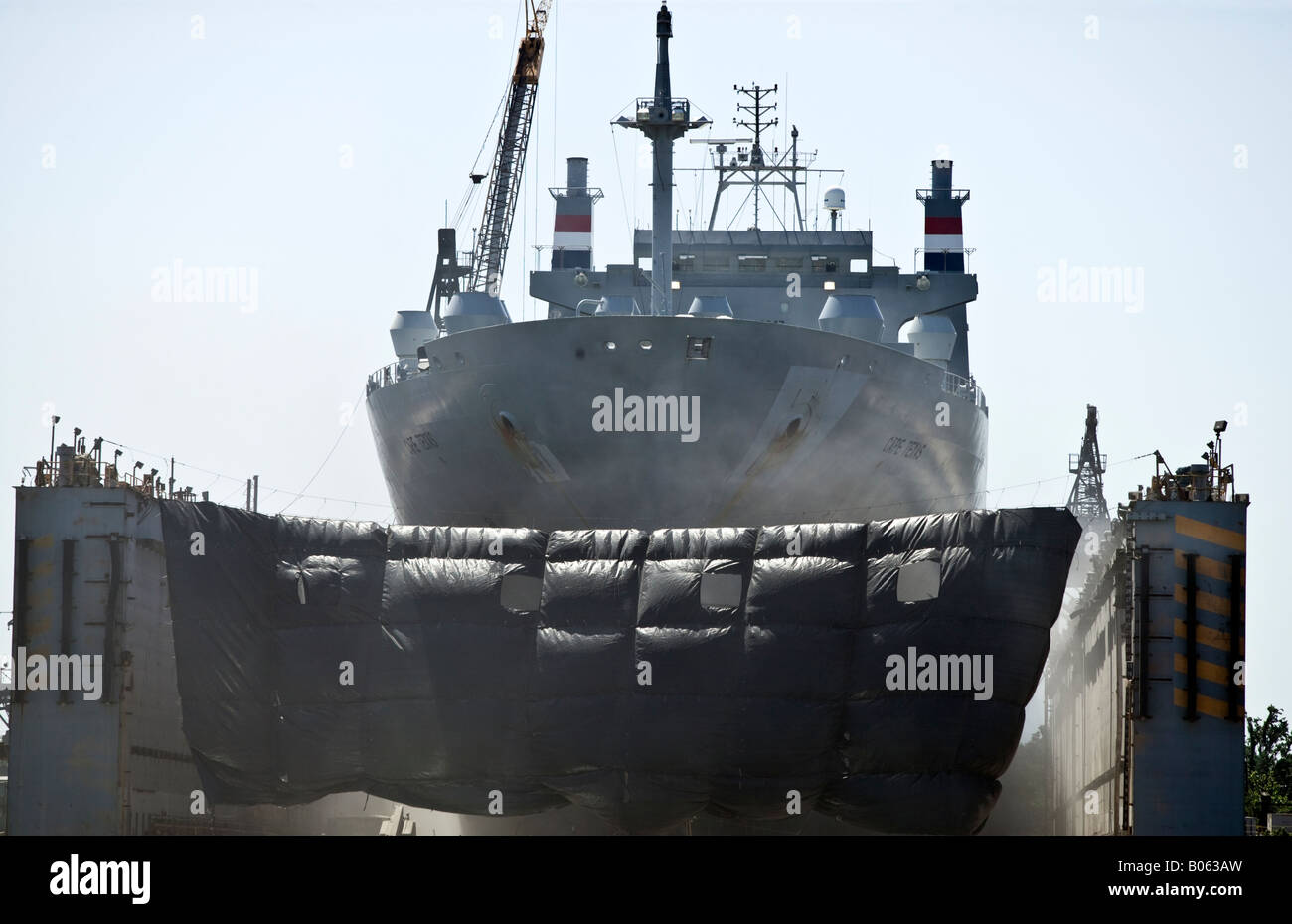 Sandblasting Ship Stock Photo