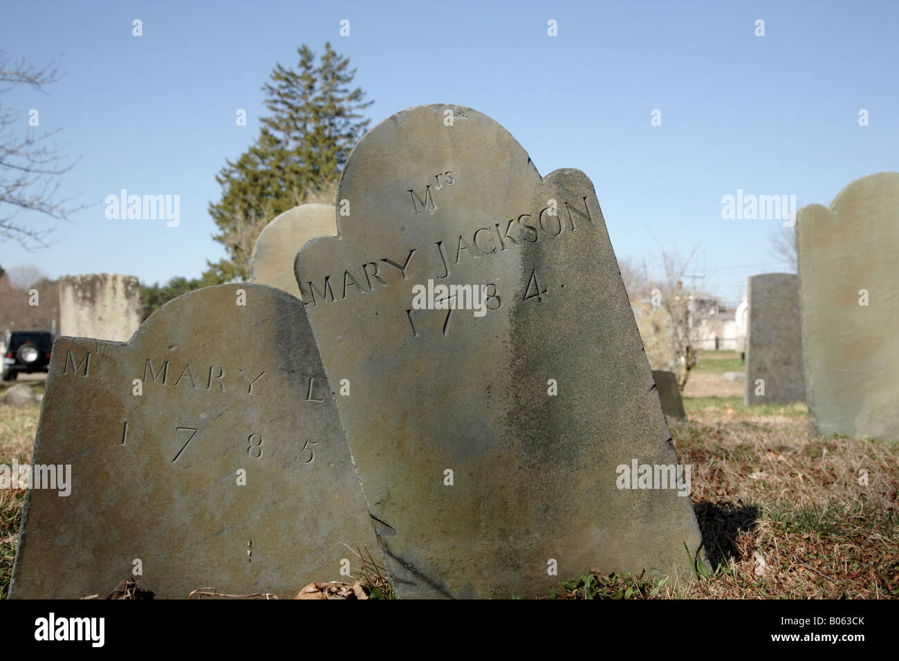 1700s headstones at South Cemetery in Portsmouth New Hampshire USA which is part of scenic New England Stock Photo