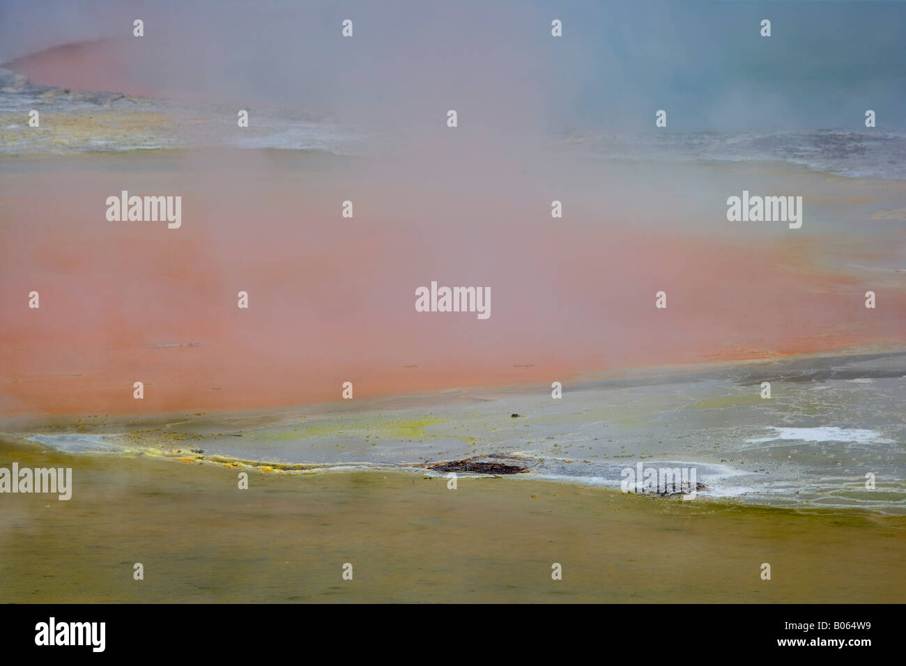 Thermal pool whose pastal colours are caused by natural minerals bubbling to the surface and reacting with the atmosphere. Stock Photo