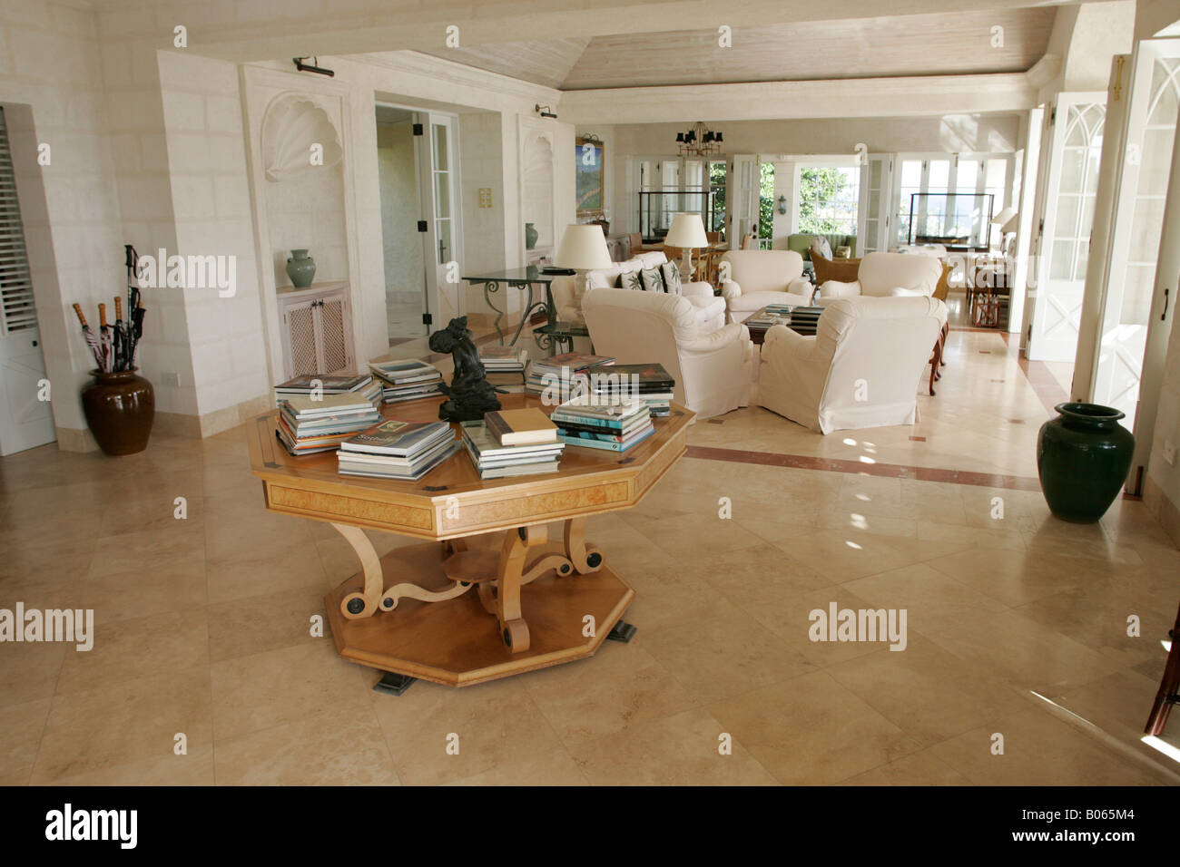 Princess Margaret's former villa, Les Jolies Eaux, on the island of Mustique, St. Vincent and the Grenadines. Stock Photo
