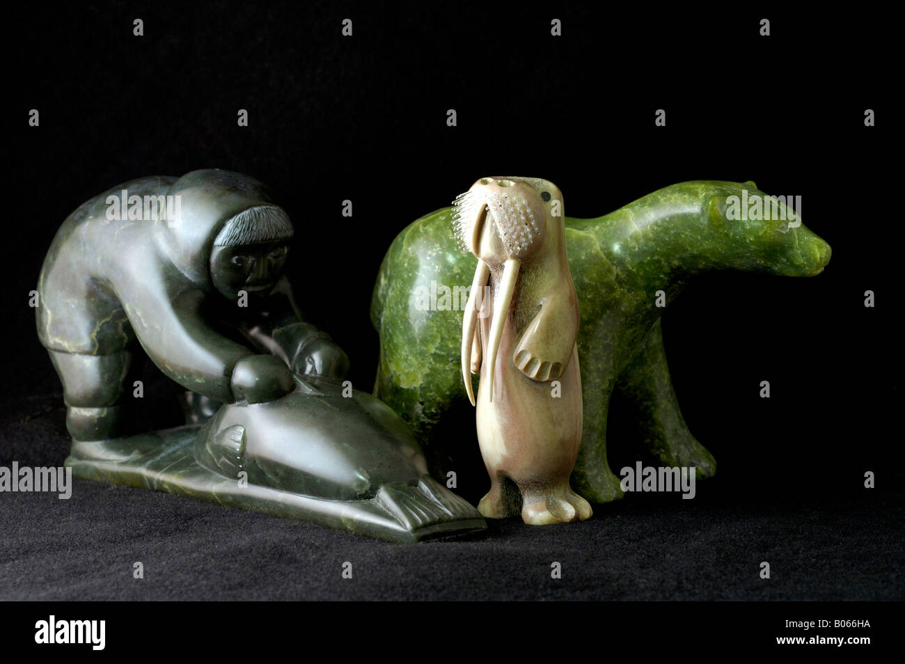 Canada, First Nations Canadian art. Typical Inuit soapstone & caribou