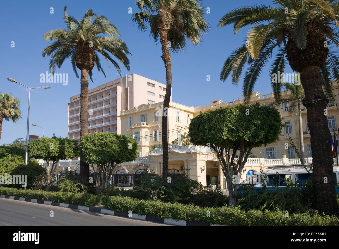 Old and New Winter Palace Hotels on the Corniche, Luxor, Egypt Stock Photo
