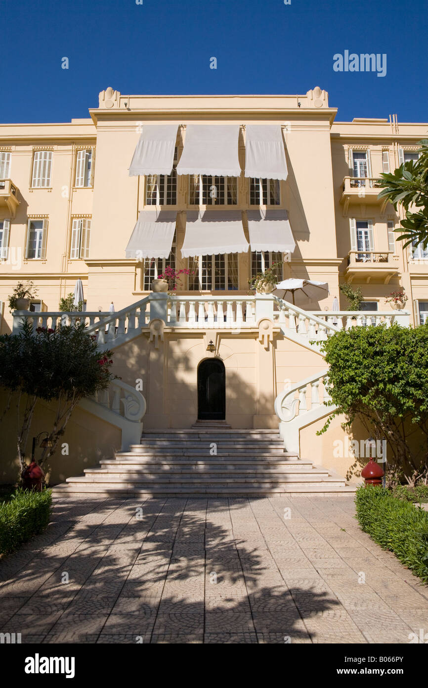Rear Staircase of the Old Winter Palace Hotel as seen from the gardens, Luxor Egypt Stock Photo