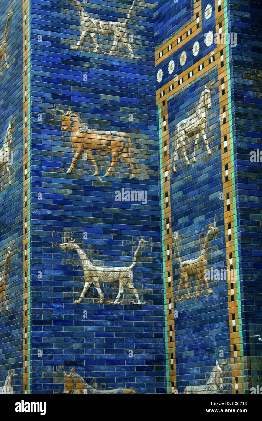 animals in ceramics on the reconstructed Ishtar gate (Babylon) in Pergamon museum, Berlin, Germany Stock Photo