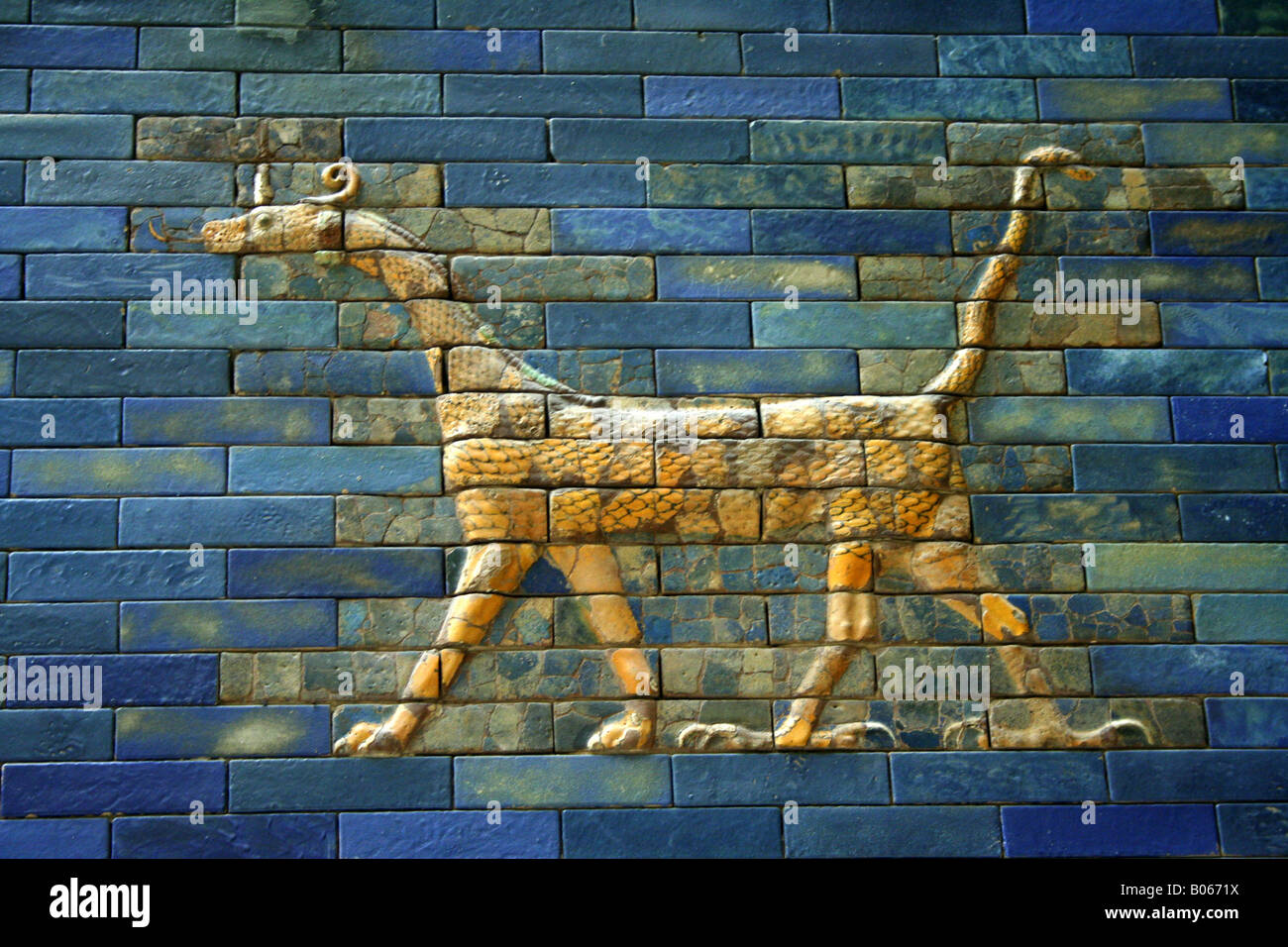 legendary animal ceramic on the reconstructed Ishtar gate (Babylon) in Pergamon museum, Berlin, Germany Stock Photo