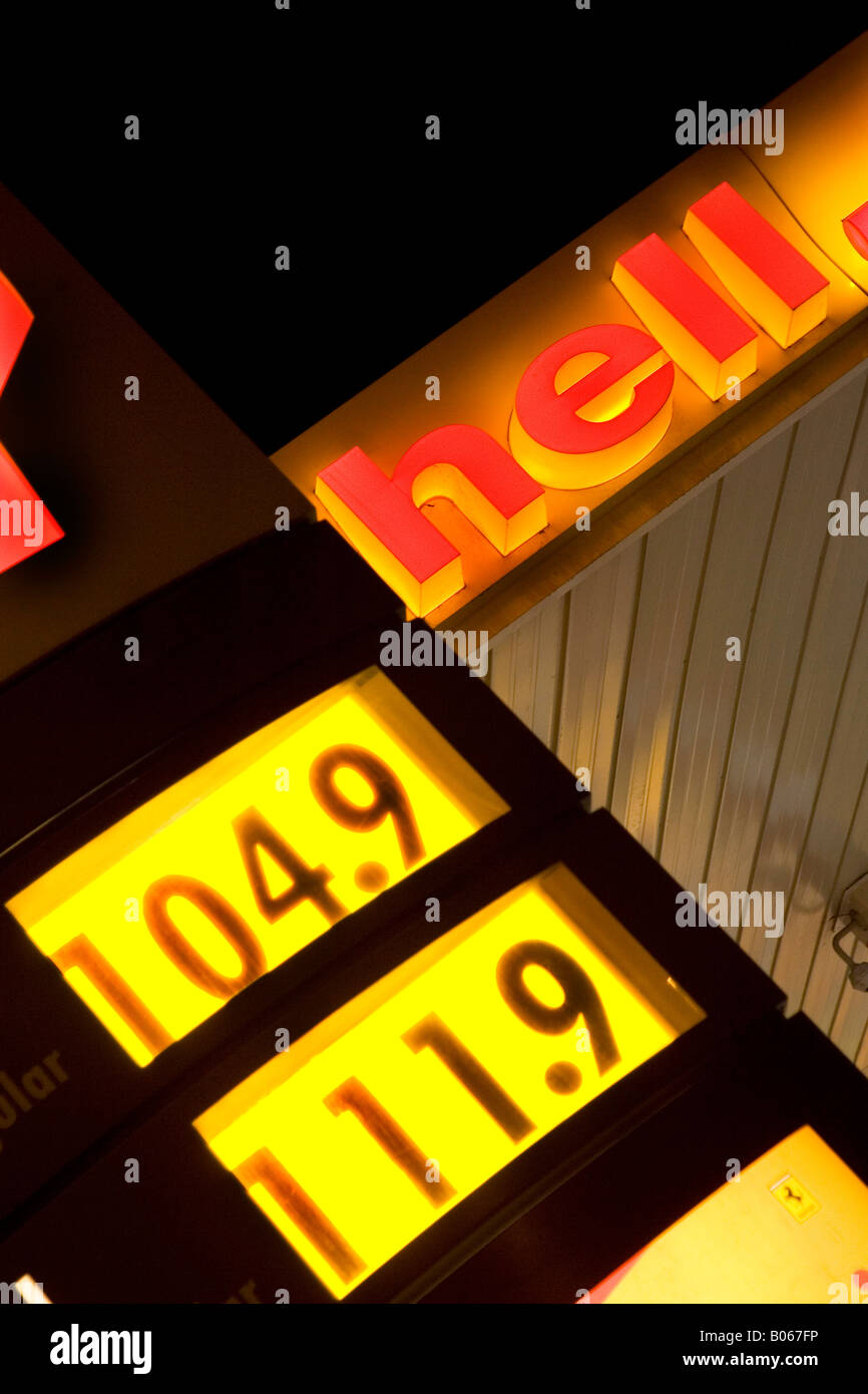 Petrol station pricing board Stock Photo