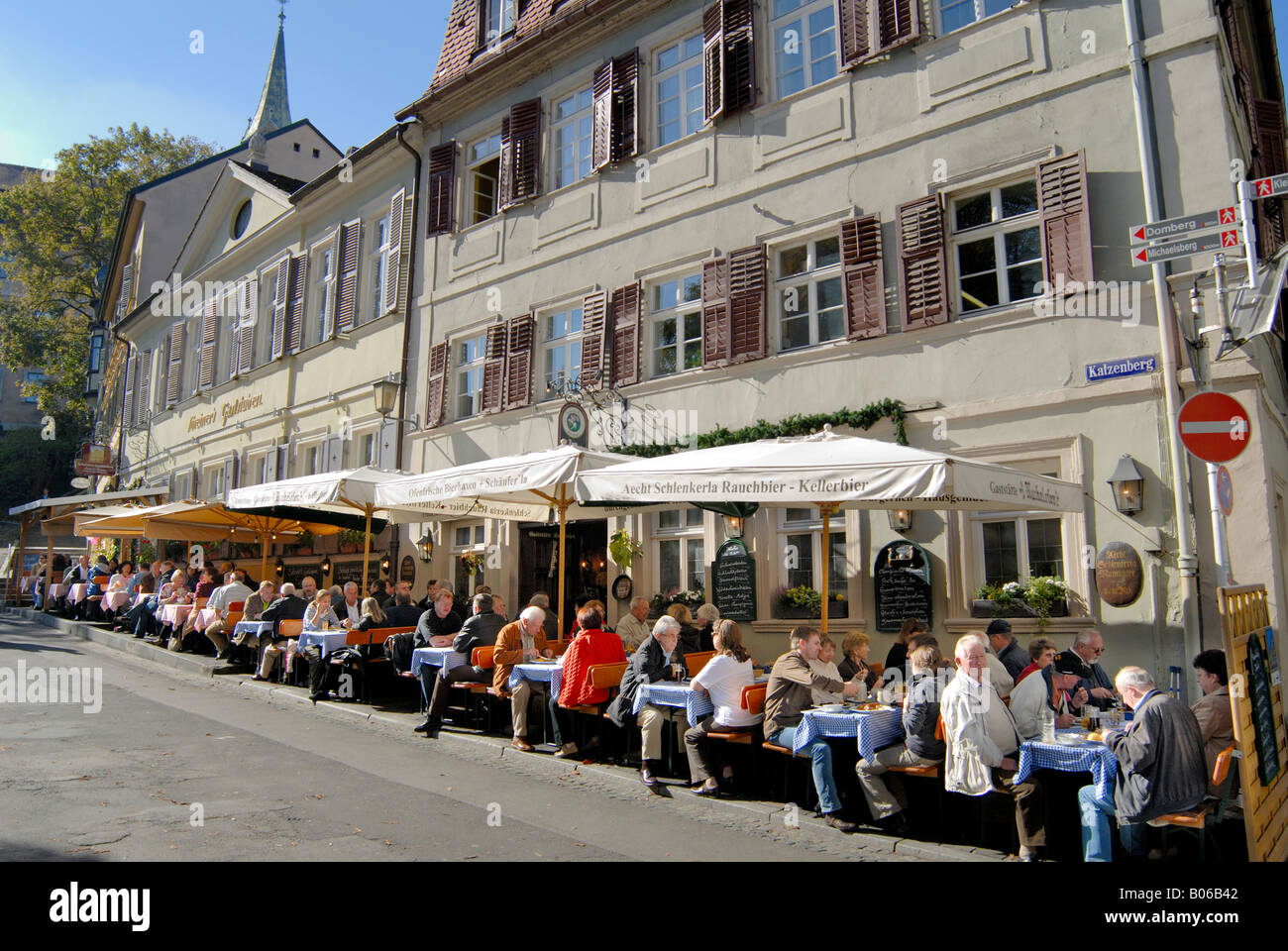 Europe, Germany, Bavaria, Bamberg Lunch time at a local tavern on  Katzenberg street Stock Photo - Alamy