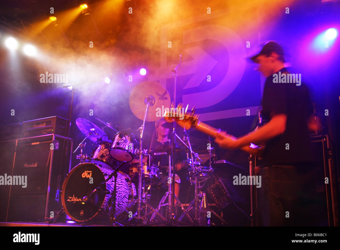 drummer and bass player on stage Stock Photo Alamy