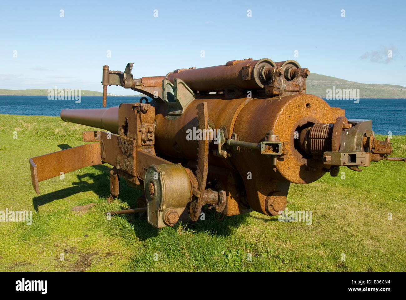World War 2 Gun Emplacement At Torshavn Faroe Islands The Island Of Nolsoy Behind Stock Photo Alamy