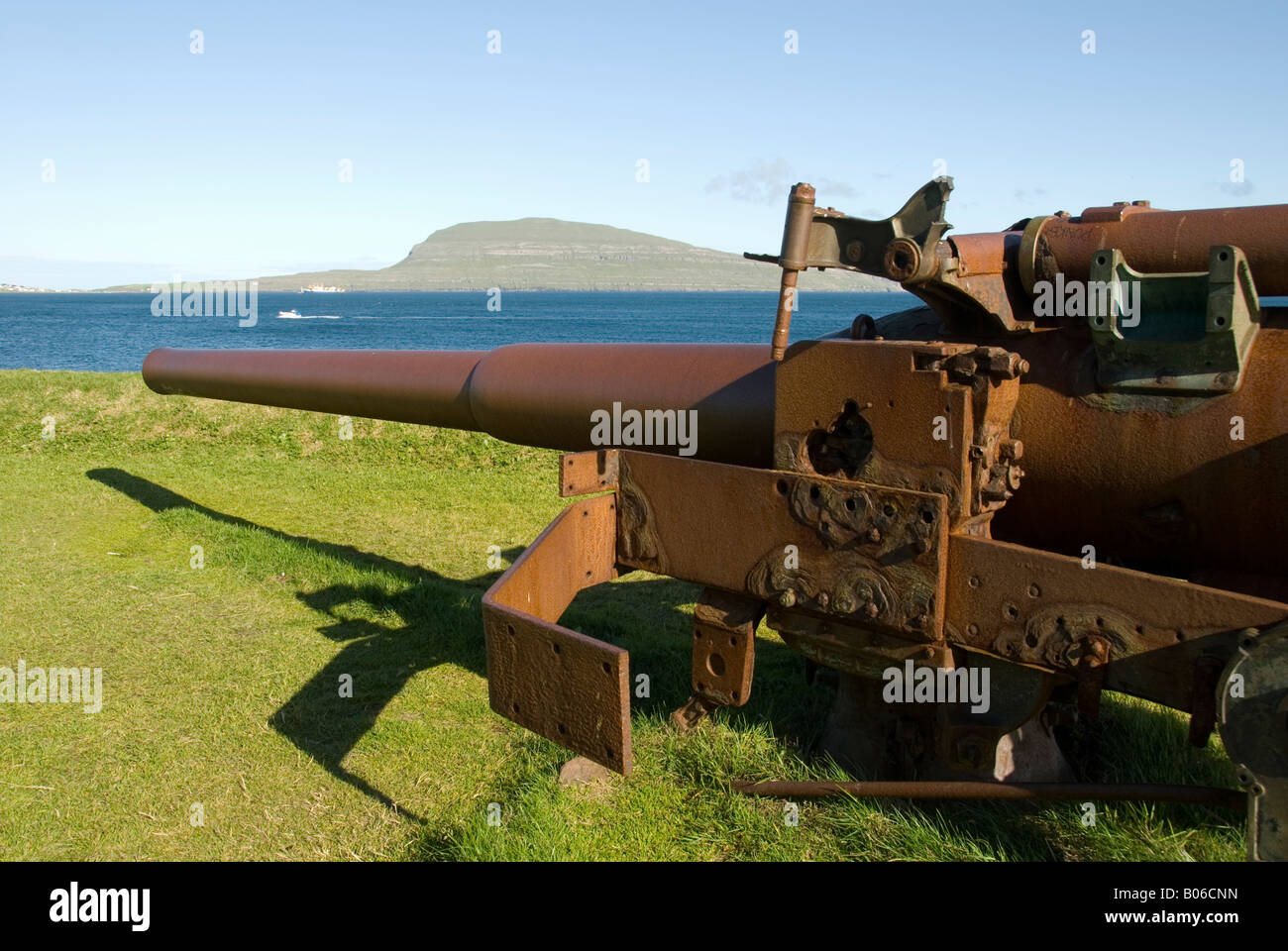 World War 2 gun emplacement at Torshavn, Faroe Islands. The island of
