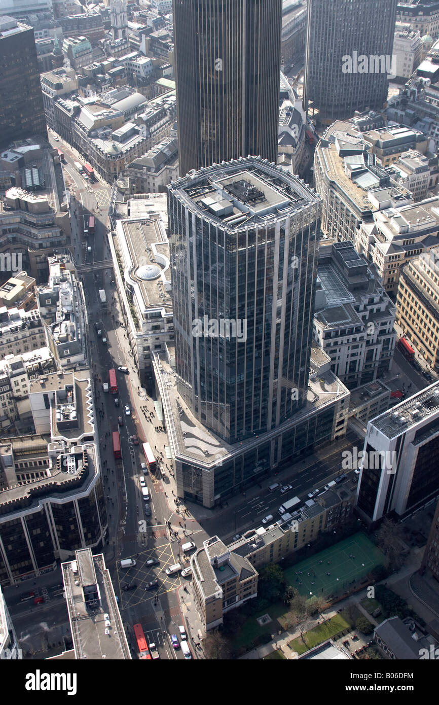 Aerial view south west of 99 Bishopsgate urban offices City of London EC2 EC3 England UK High level oblique Stock Photo
