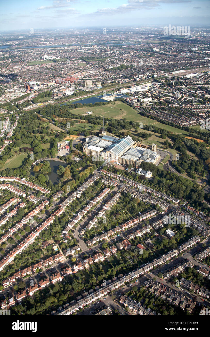 Aerial view south east of Alexandra Palace Park Lake reservoir suburban housing Wood Green and Hornsey London N22 N8 England UK Stock Photo