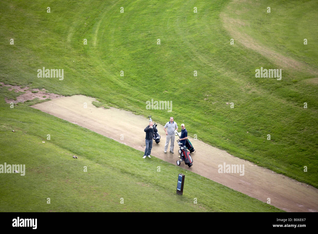 Aerial view of golfers on golf course Sheffield South Yorkshire Stock