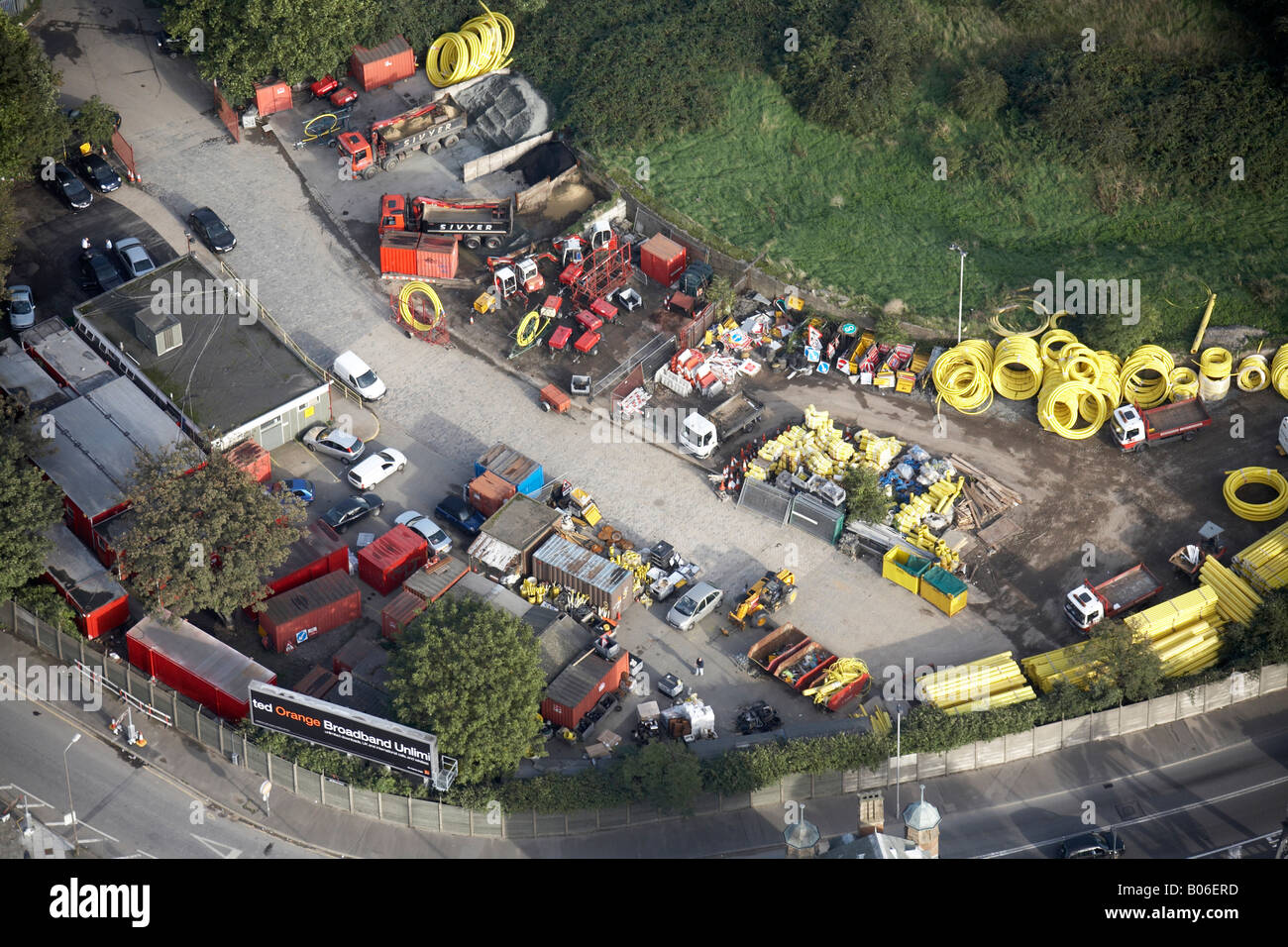 Aerial south east of Tunnel Avenue Trading Estate storage container units North Greenwich London SE10 UK Stock Photo