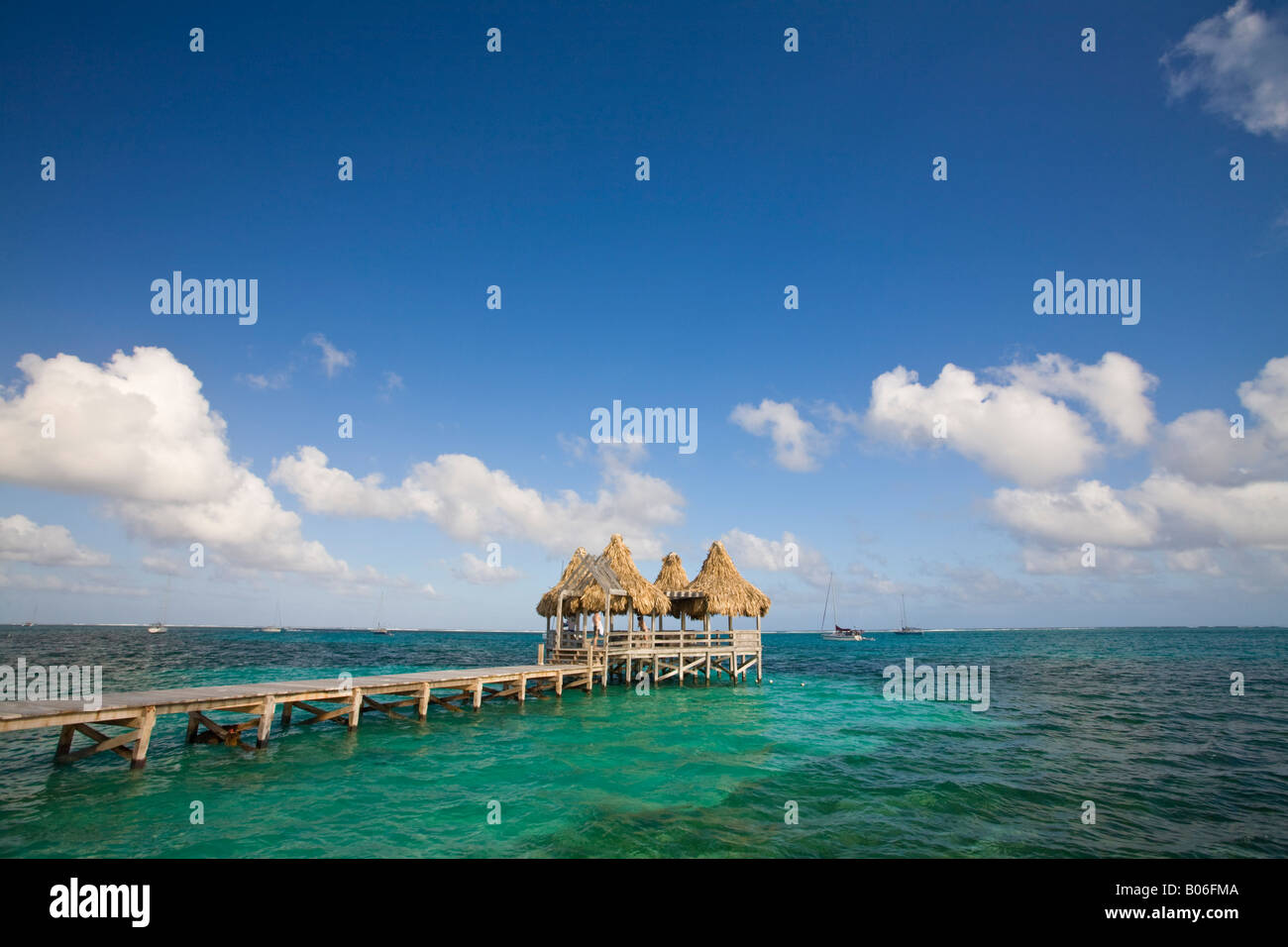 Belize, Caye Ambergris Caye, San Pedro, Ramons Village Resort Pier Stock Photo
