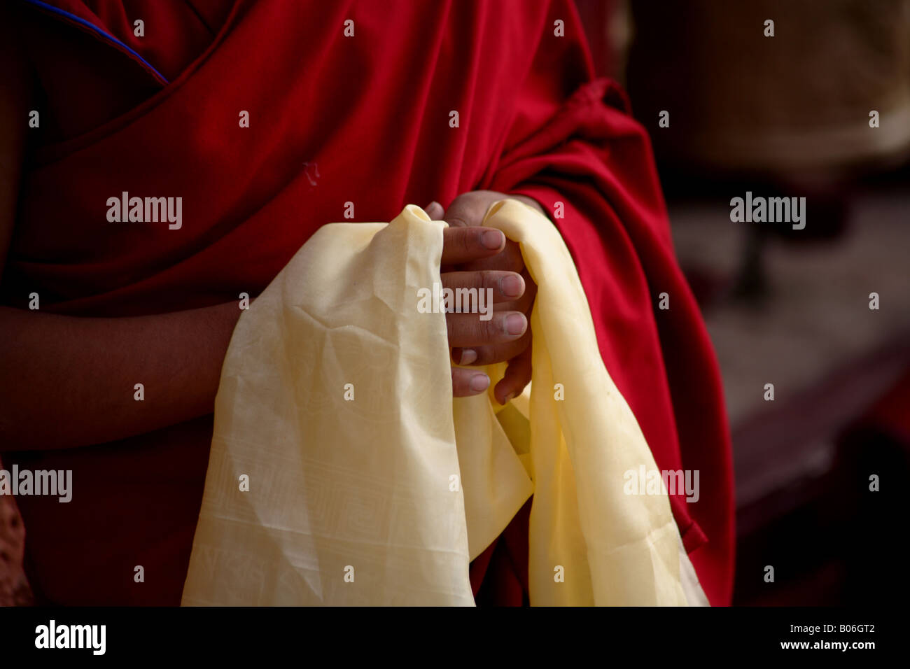 monk is holding a Kathak Stock Photo